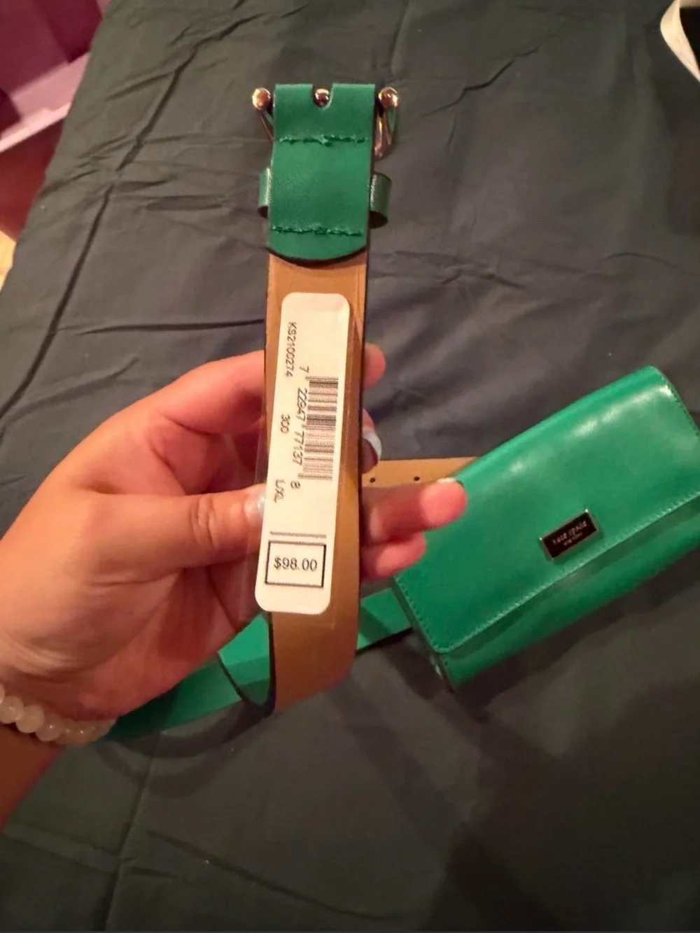 kate spade Green Leather Crossbody Belt Bag with Tan Strap. Size L/XL